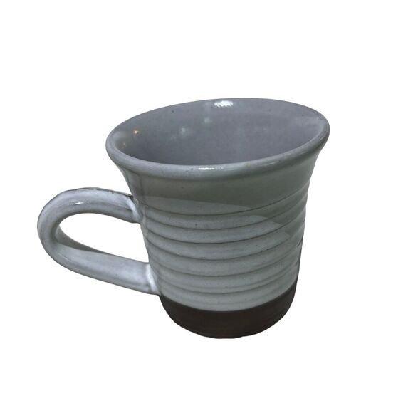 Crate and Barrel Coffee Cup 8 oz Mug White Stoneware Brown Dip Bottom signed - Picture 4 of 8